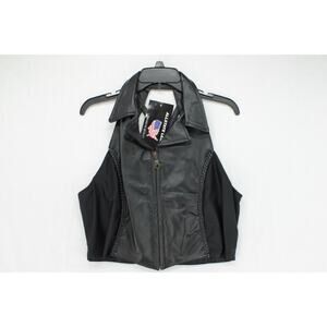 Allstate halter top vest women's 3XL Black Leather Biker Sexy Steampunk Villain